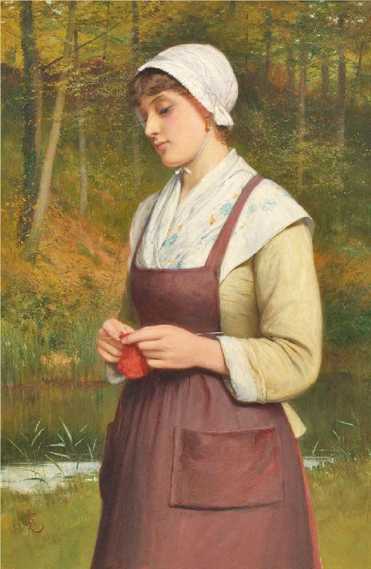Young Woman Knitting by Charles Sillem Lidderdale