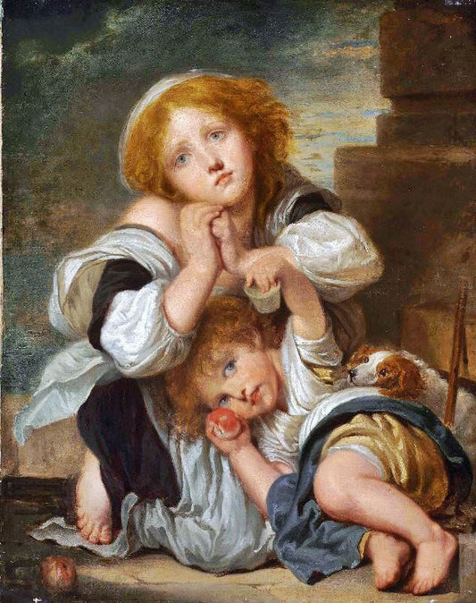 Two Children And A Dog (Second Version) by Jean-Baptiste Greuze