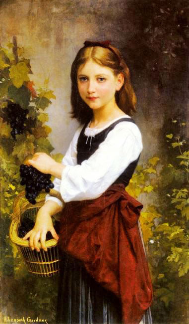 A Young Girl Holding A Basket Of Grapes by Elizabeth Jane Gardner Bouguereau
