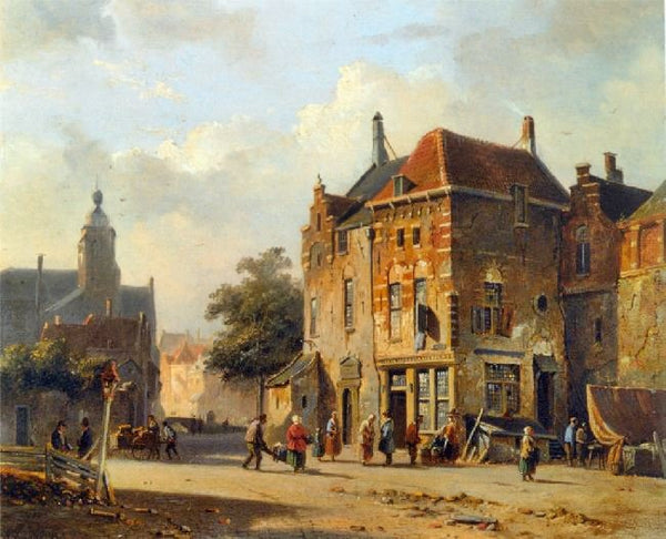 Figures In The Streets Of A Dutch Town by Adrianus Eversen