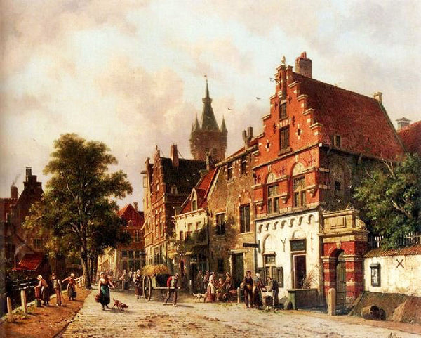 A View In Delft by Adrianus Eversen