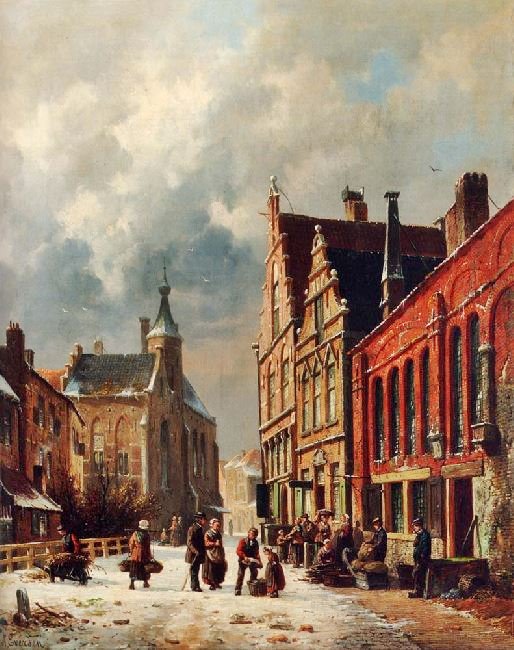 A View In A Town In Winter by Adrianus Eversen