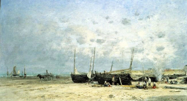 Beached Boats At Berck by Eugène-Louis Boudin