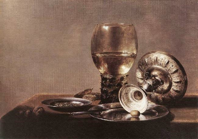 STILL LIFE WITH WINE GLASS AND SILVER BOWL