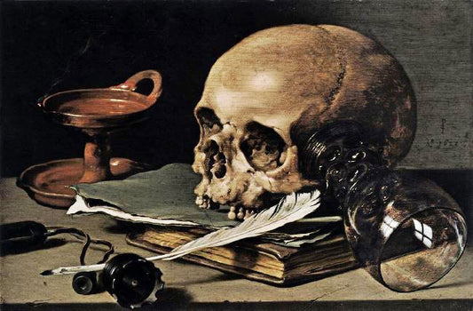 Still Life: Skull And Writing Quill by Pieter Claesz