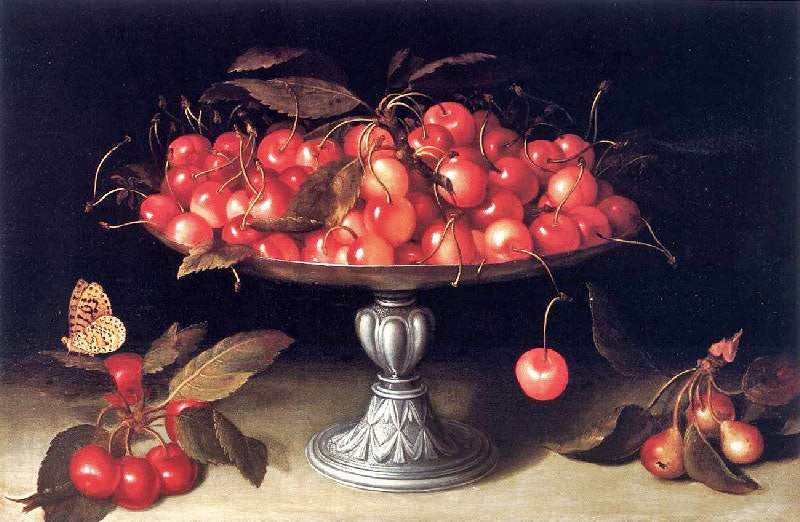 CHERRIES IN A SILVER COMPOTE