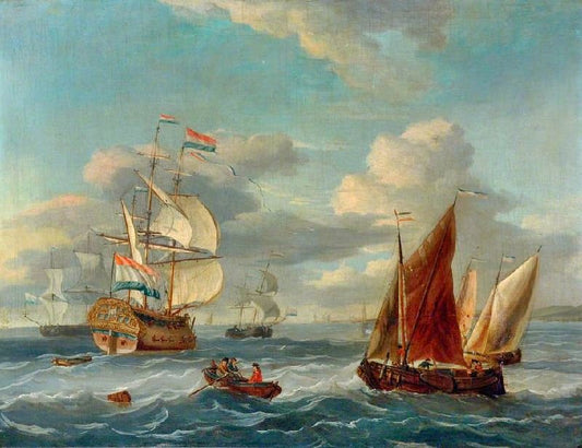 A Dutch Two-Decker And Other Vessels Offshore In A Choppy Sea by Abraham Jansz. Storck