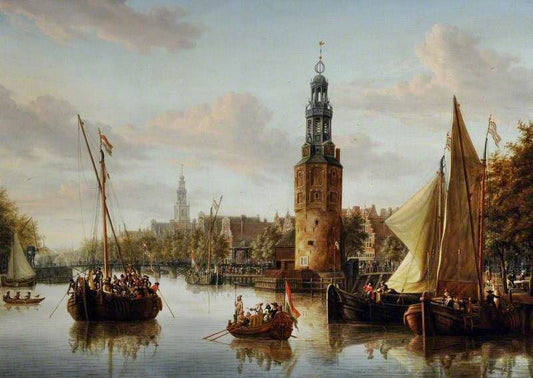 Harbour Scene, Amsterdam With The Montelbaans (Mint) Tower by Abraham Jansz. Storck