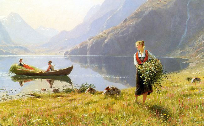 Harvesters By The Banks Of A Fjord by Hans Dahl