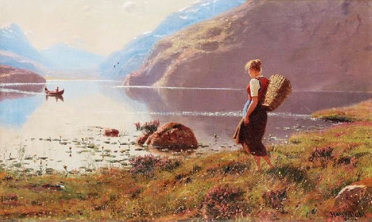 A Young Girl In A Fjordlandscape by Hans Dahl