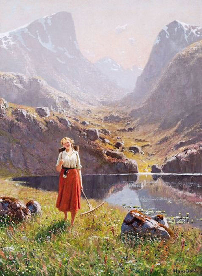 Girl By A Mountain Lake by Hans Dahl