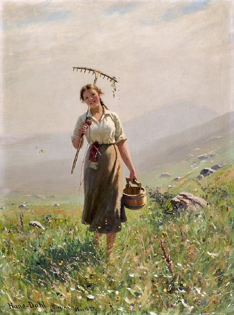 A Young Woman In The Meadow by Hans Dahl