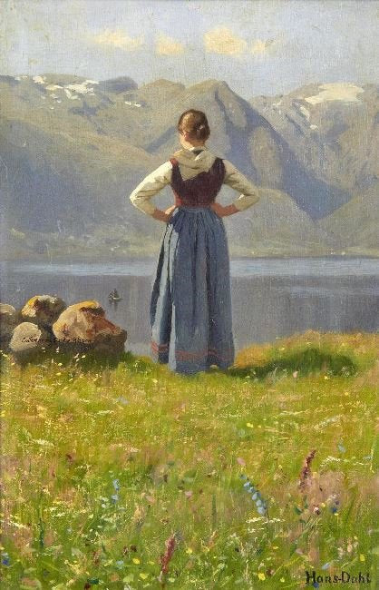 Girl Before A Fjord by Hans Dahl
