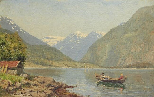 Figures In A Rowing Boat On A Fjord by Hans Dahl