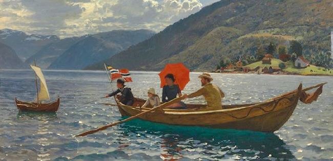 Artist With His Family Boating In Balestrand by Hans Dahl