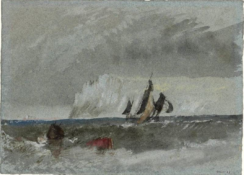 THE CAP DE LA HÉVE, WITH A VESSEL UNDER SAIL