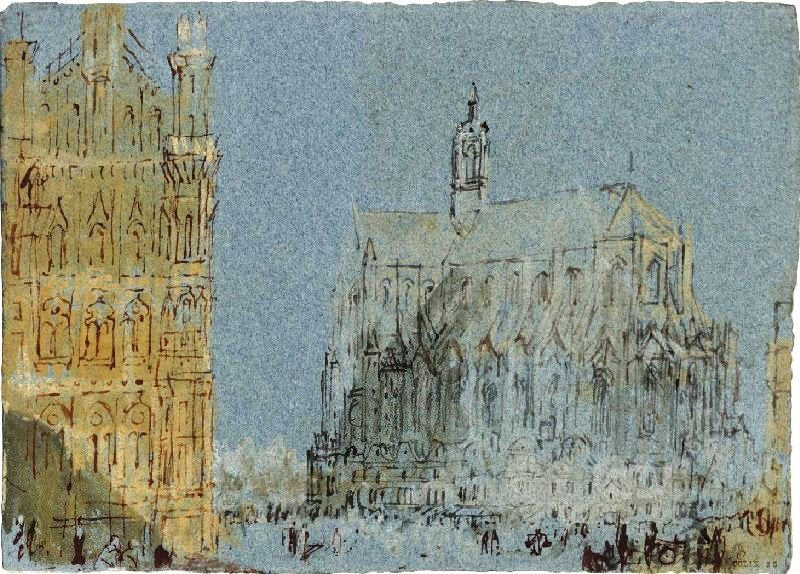 St Peter’S Church, Louvain, From The East Side Of The Town Hall by Joseph Turner