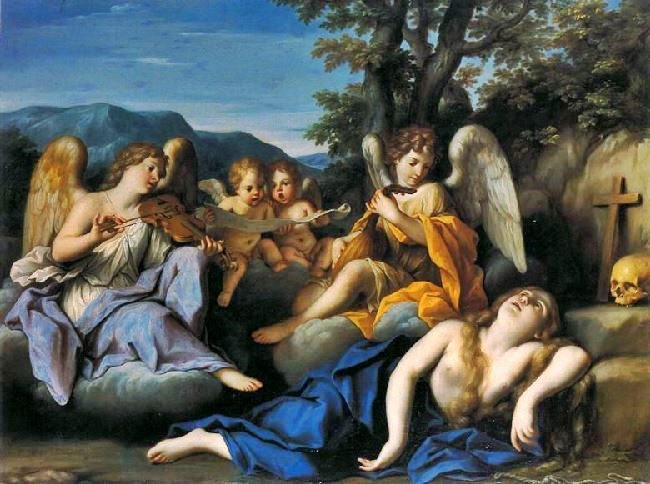 The Ecstasy Of Mary Magdalen With Angels Playing Music by Marcantonio Franceschini