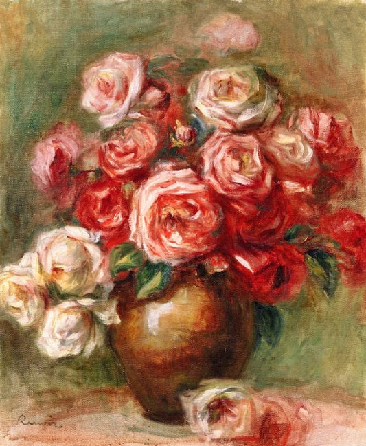 Roses In A Stoneware Vase by Pierre Auguste Renoir