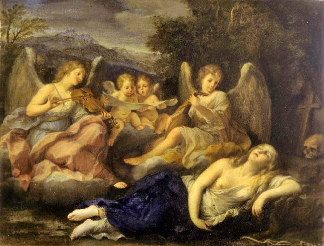 The Ecstasy Of Mary Magdalene With Angels Playing Music by Marcantonio Franceschini