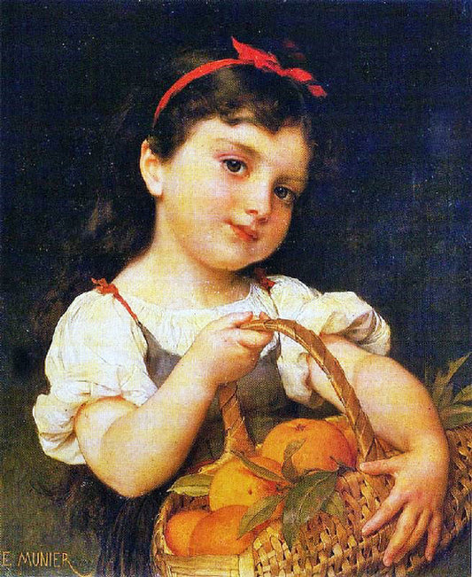 Young Girl With A Basket Of Oranges by Emile Munier