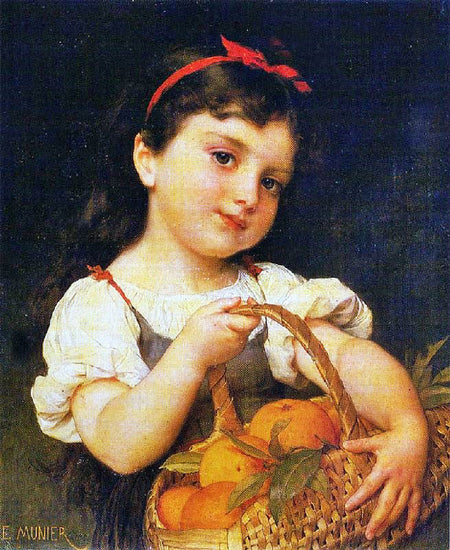 Young Girl With A Basket Of Oranges by Emile Munier