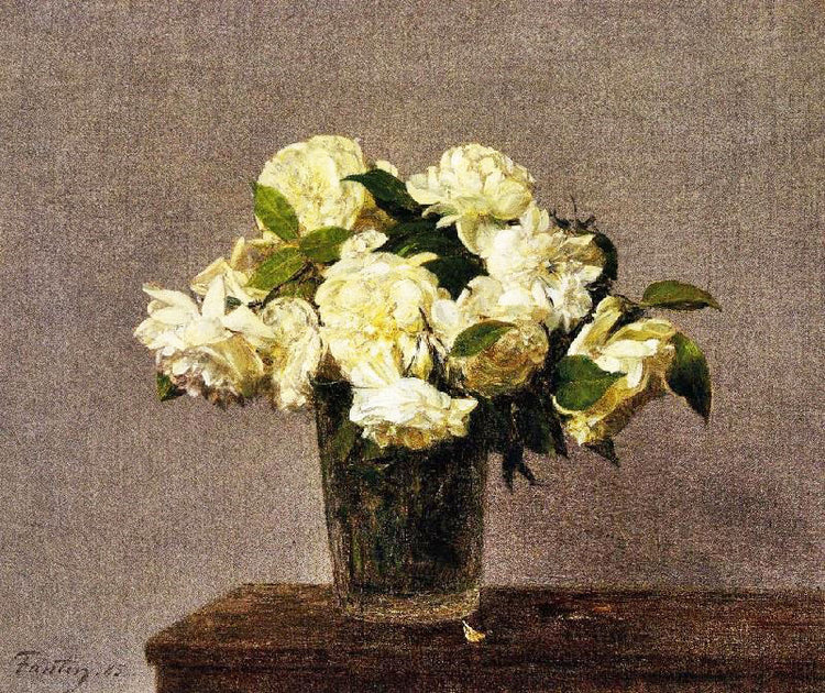 White Roses In A Vase by Henri Fantin-Latour