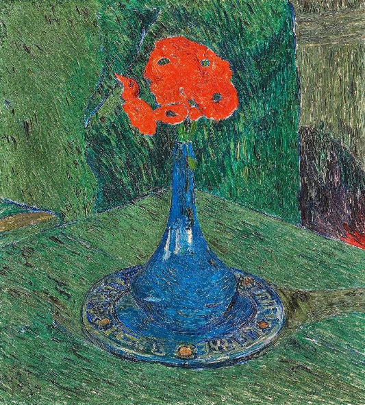 Poppies In A Blue Vase by Giovanni Giacometti