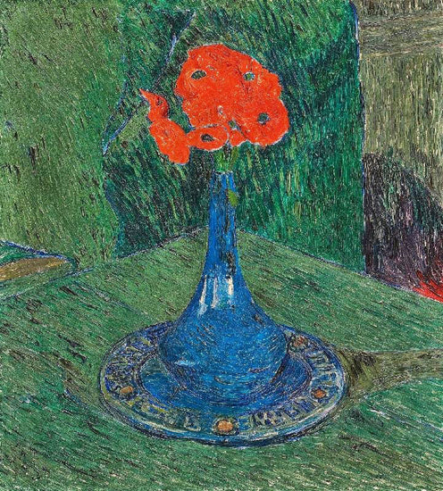 Poppies In A Blue Vase by Giovanni Giacometti