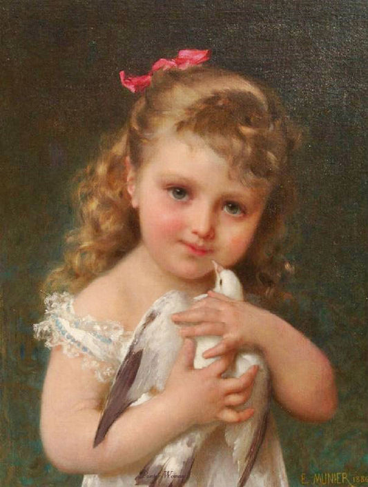 Girl Holding A Dove by Emile Munier