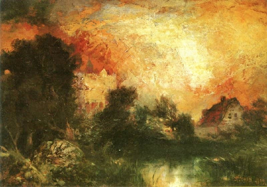 Sunset, Beyond The Cottage by Thomas Moran