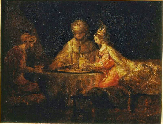 Ahasuerus And Haman At The Feast Of Esther by Rembrandt van Rijn