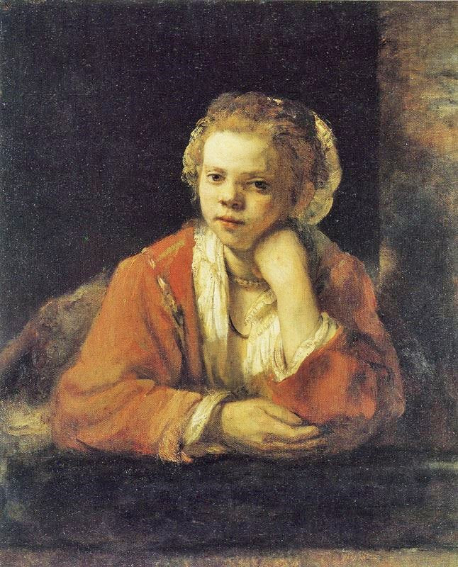 Young Woman At A Window by Rembrandt van Rijn