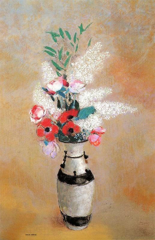 Bouquet With White Lilies In A Japanese Vase by Odilon Redon
