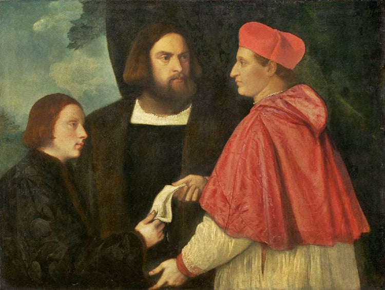 Girolamo And Cardinal Marco Corner Investing Marco, Abbot Of Carrara With His Benefice by Titian