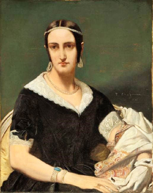 Portrait Of A Young Woman With Pearl Necklaces by Théodore Chassériau