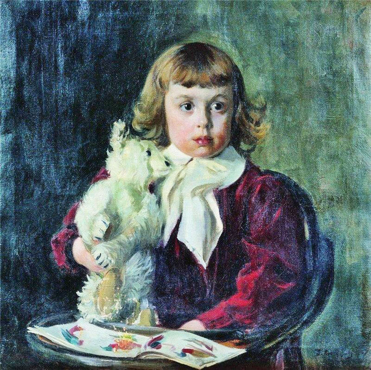 Boy With Teddy Bear by Boris Mikhailovich Kustodiev