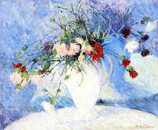Carnations In White Vase by Bernhard Gutmann