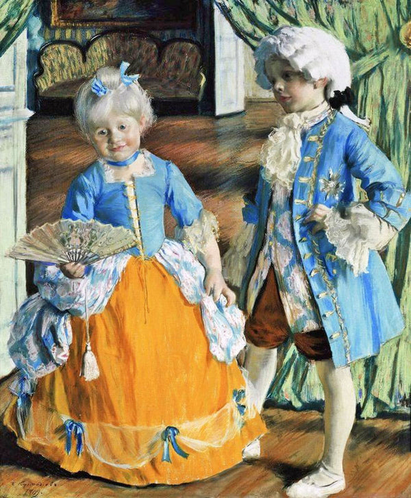 Children Wearing Masquerade Costumes by Boris Mikhailovich Kustodiev