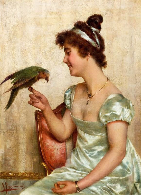 Lady With A Parrot by Vittorio Reggianini