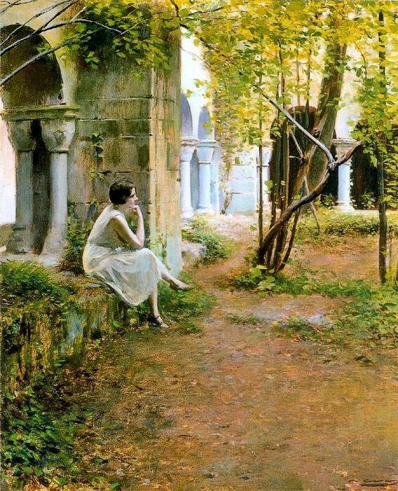 Julia En El Claustro Del Monasterio De Sant Benet by Ramon Casas y Carbó