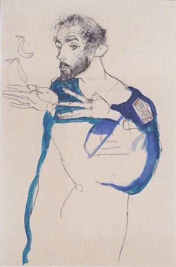 Gustav Klimt In A Blue Smock by Egon Schiele