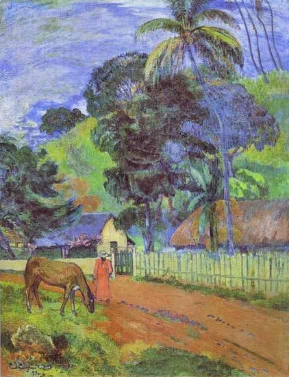 Horse On Road, Tahitian Landscape by Paul Gauguin