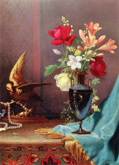 Vase Of Mixed Flowers With A Dove by Martin Johnson Heade