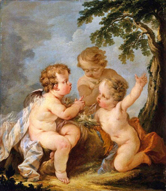 Three Putti Playing With A Bird’S Nest by Guillaume Thomas Taraval