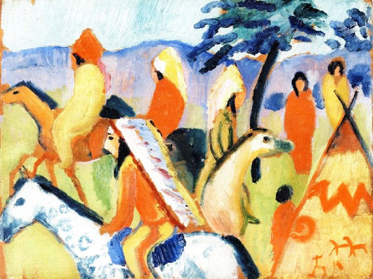 Indians On Horseback Next To Tepee by August Macke