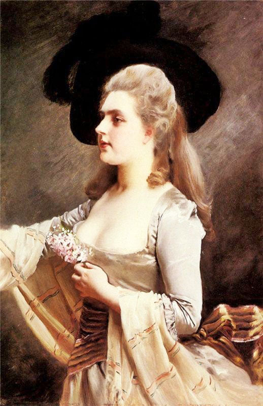 An Elegant Lady In A Black Hat by Gustave Jean Jacquet