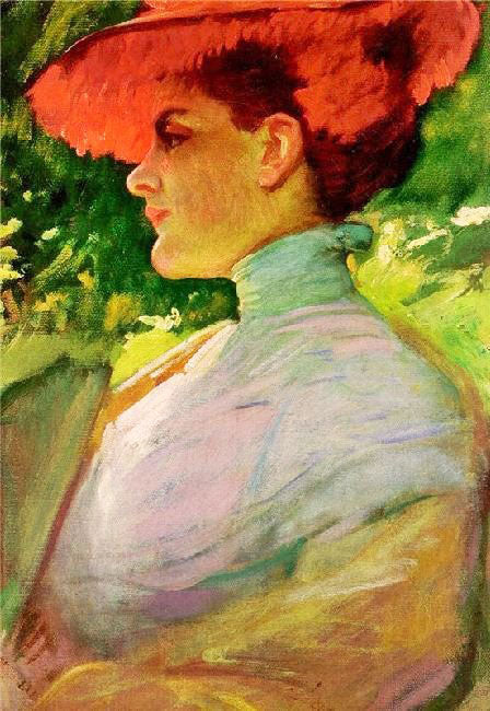 Lady With A Red Hat by Frank Duveneck