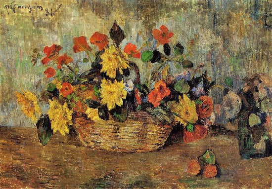 Nasturtiums And Dahlias In A Basket by Paul Gauguin