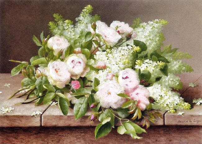 PINK ROSES ON A MARBLE LEDGE